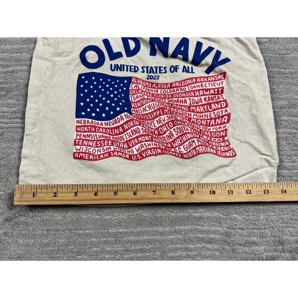 Old Navy Tote Bag Unisex OS Cream 2022 Flag Print Canvas United States of All - Picture 4 of 10